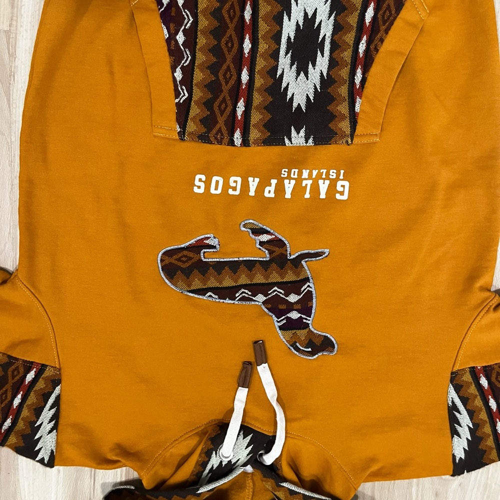 Native Galapagos Islands Patterned Orange Hoodie - image 3